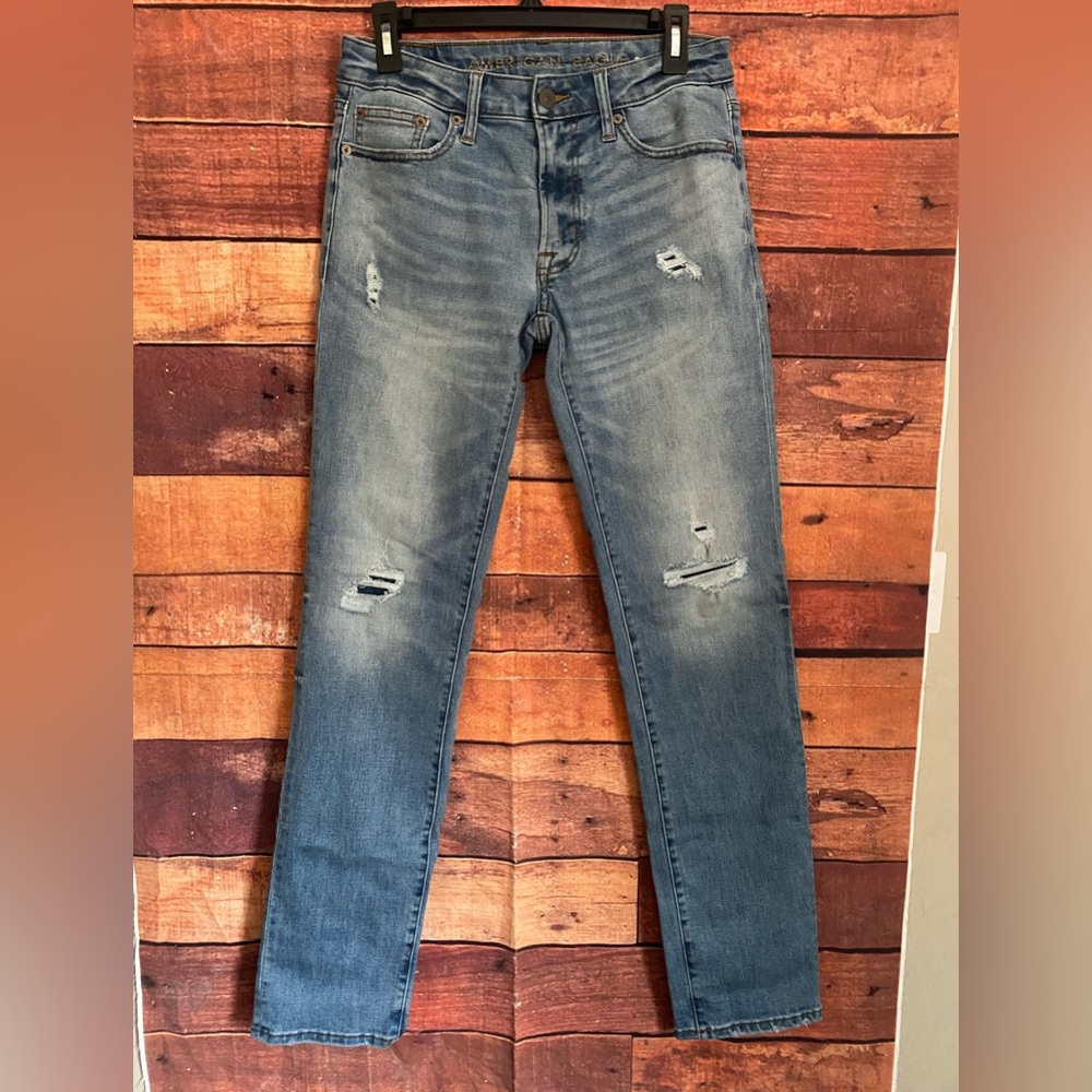 American Eagle Mens Medium Wash Next Level Airflex Distressed Denim Jeans 29x34